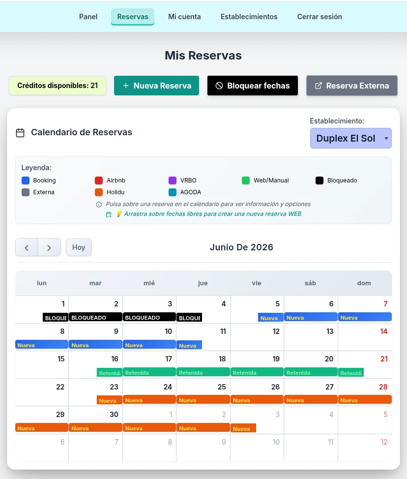 Panel de Partes de Viajeros con el calendario de reservas sincronizado de un apartamento turístico